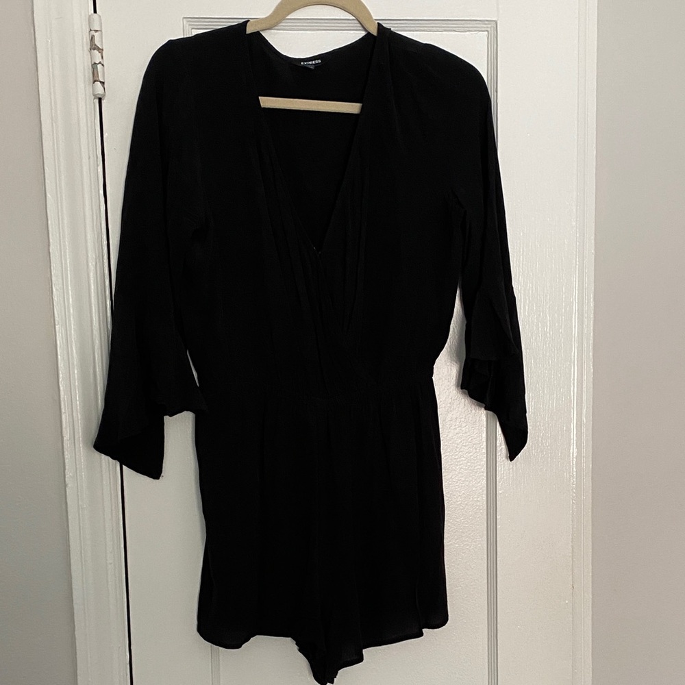 Express Black V-Neck Long Sleeve Romper